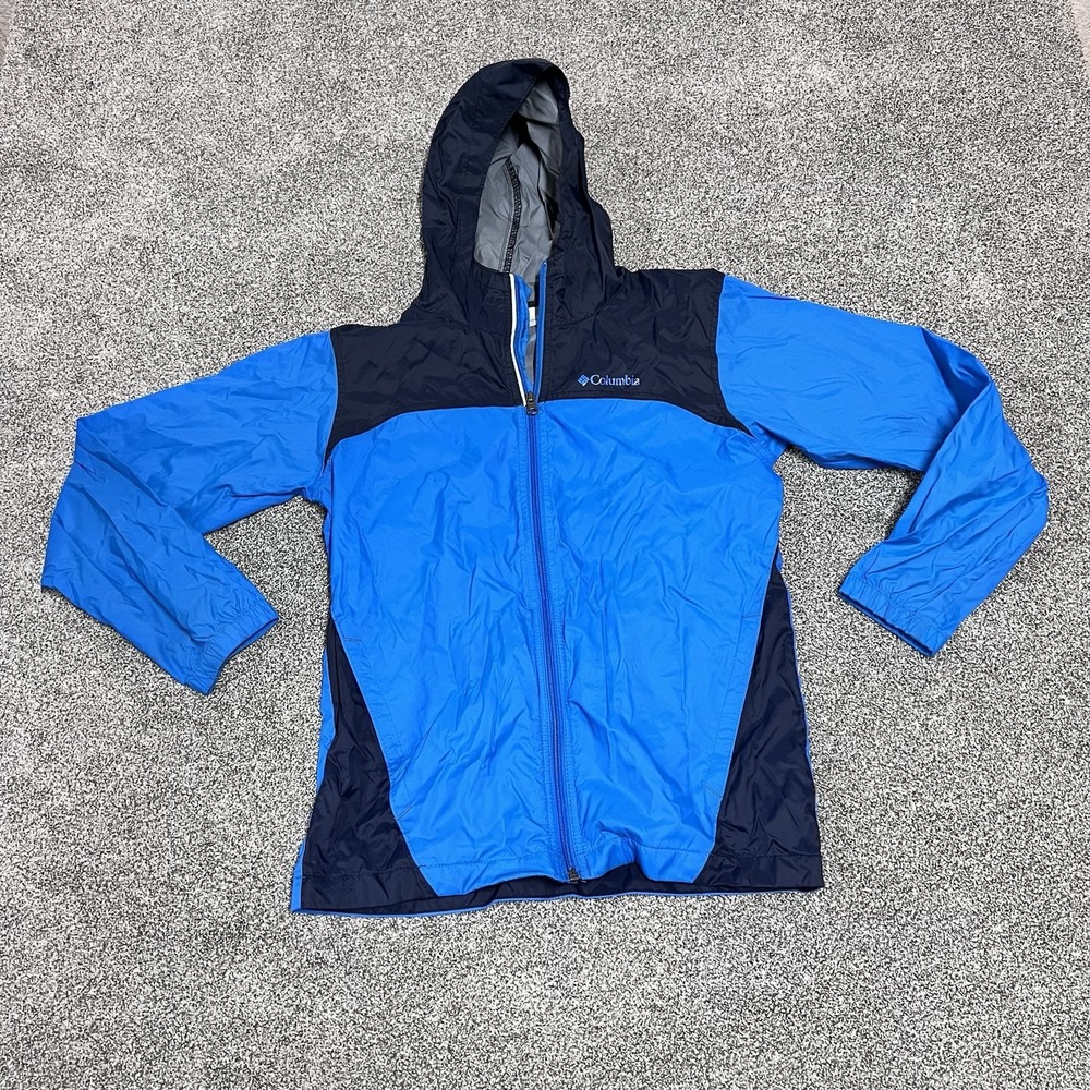 Columbia Hooded Lightweight Jacket Blue Black Full Zip Outdoor Men's Large